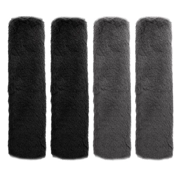 Lanjue 4PCS Faux Sheepskin Car Seat Belt Pads Cover, Black Grey Seatbelt Strap Cover Soft Faux Fur Safety Belts Cover for Kids Adult