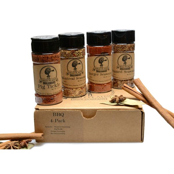 BBQ 4-Pack ~ BBQ Rub and Spices Gift Set of 4 ~ High Plains Spice Company Gift Set~ Gourmet Meat and Veggie Spice Blends & Rubs For Beef, Chicken & All Recipes ~ Spice Blends Handcrafted In Colorado