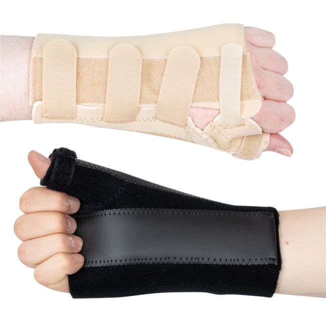 Actesso Wrist Thumb Support - Brace with Metal Splint - Ideal for Thumb Injuries, Scaphoid Fractures and Sprains [Select Your Size] (Black, Small Right)