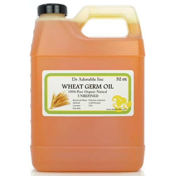 Wheat Germ Oil Unrefined Cold Pressed Organic Pure by Dr.Adorable 32 Oz/1 Quart