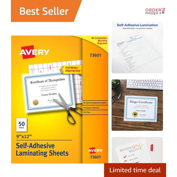 50 Self-Adhesive Laminating Sheets, 9x12 Inches for Quick Document Protection