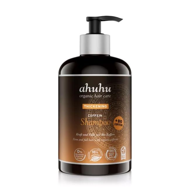 ahuhu THICKENING Coffein Shampoo XXL (500ml) - Bio-Koffein Shampoo für dickeres & kräftiges Haar, belebt die Kopfhaut & aktiviert die Haarwurzeln, Flasche aus 100% recyceltem Plastik, vegan