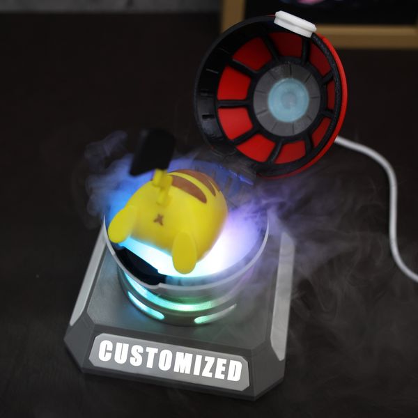 Pokemon Ball Humidifier Customizable 3D Printed LED Light Pikachu Desk Decor