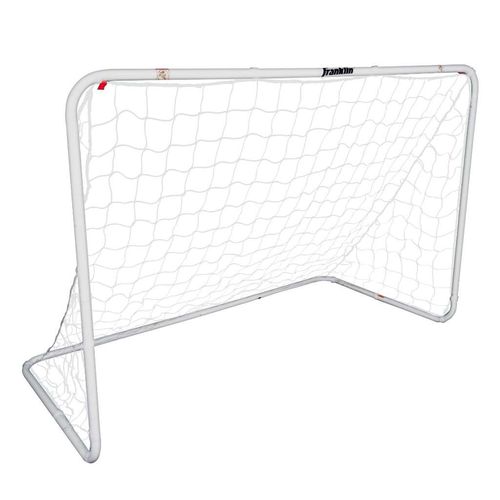 Franklin Sports Competition Soccer Goal - Steel Backyard Soccer Goal with All Weather Net - Includes 6 Ground Stakes - 6'x4' - Silver