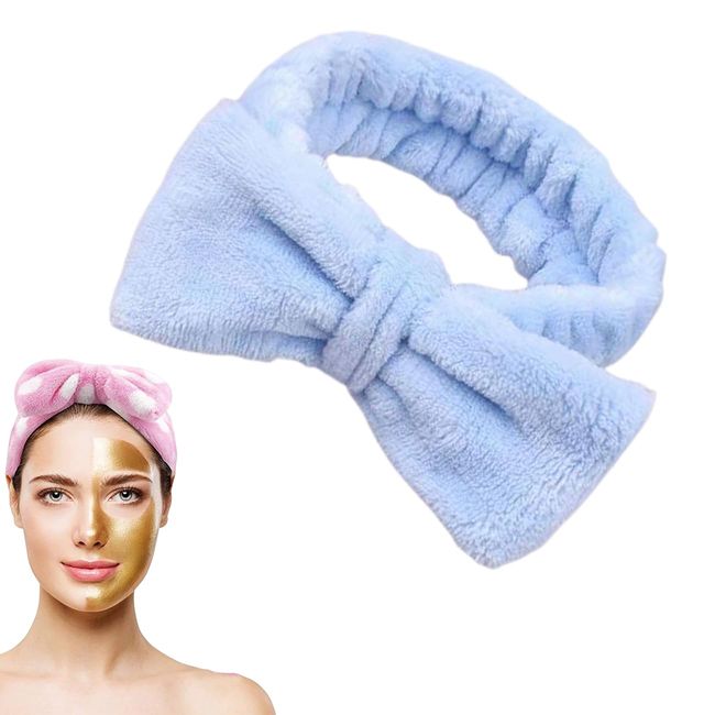 Traziewell Bowknot Spa Headband Soft Flannel Elastic Facial Makeup Hair Wrap Makeup Fluffy Headband for Women Washing Face Skincare Sports Yoga Shower Fit All Head Sizes HB000408