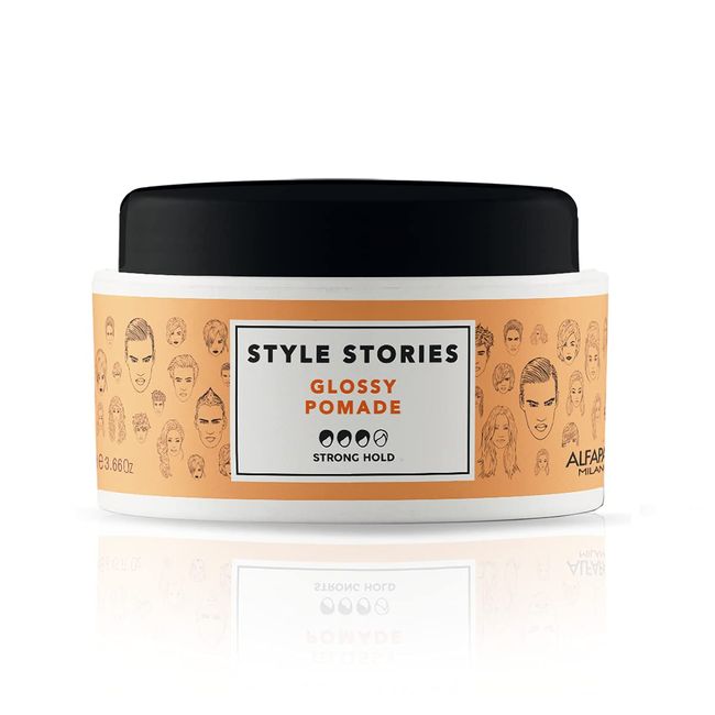 Alfaparf Milano Style Stories Glossy Pomade - Strong Hold - Extra Shiny Finish Wax Pomade - Long Lasting, All Day Hold - Professional Salon Quality Hair Styling Product - 3.66 oz.