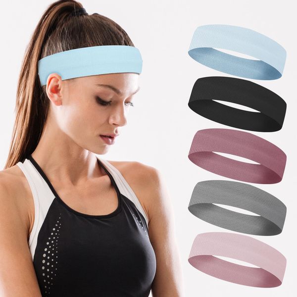 Mabor 5Pcs Elastic Headbands for Women Non Slip, Soft Fabric Stretch Headband for Girls Stretchy Head Sweat Band for Yoga Spa Workout Sports Running Trendy Hair Accessories