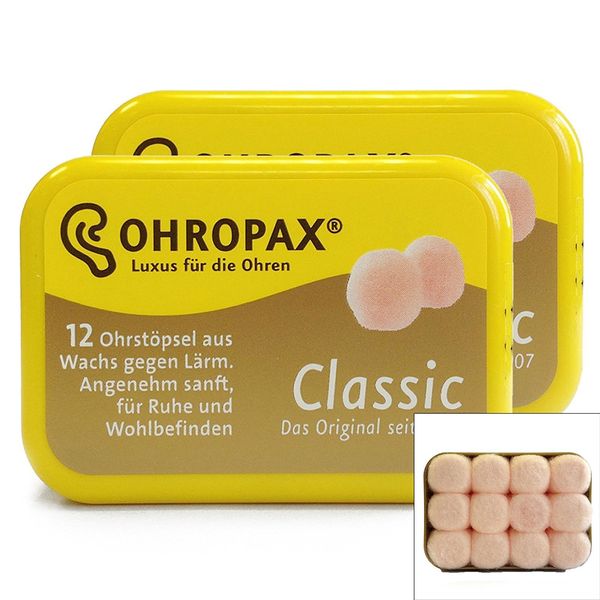 Ohropax Classic Wax Moldable Earplugs 2 Packs (24 Earplugs)
