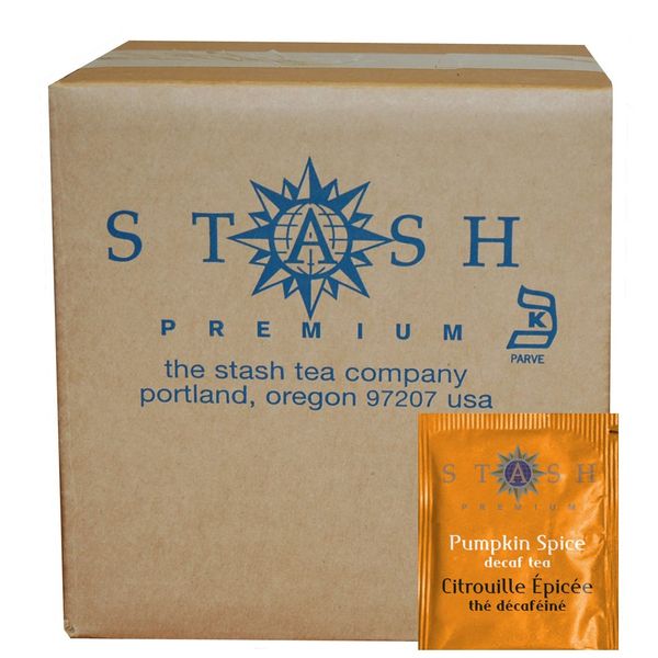 Stash Tea Decaf Pumpkin Spice Black Tea 100 Count Tea Bags in Foil (packaging may vary) Individual Decaffeinated Black Tea Bags for Use in Teapots Mugs or Cups, Brew Hot Tea or Iced Tea