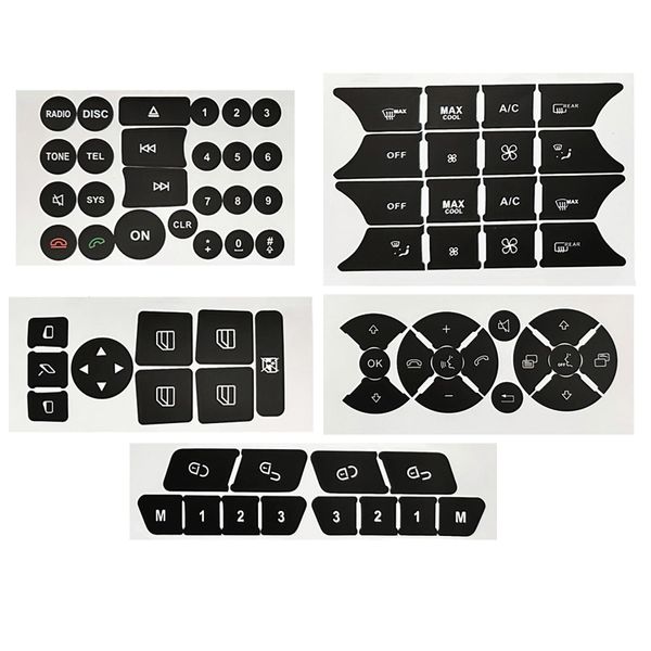 Car Button Decals Interior Stickers for Mercedes Benz W204 C250 C350 E-Class 2008-2014 AC Radio Steering Wheel Air Conditioner Number Door Repair Sticker Kit