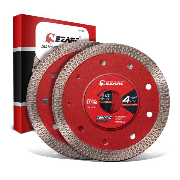 EZARC 115mm Diamond Cutting Discs, Super Thin Fast Diamond Saw Accessory for Angle Grinder, 115mm Cutting Wheel for Porcelain, Granite, Marble, Tiles and Ceramics (2-Pack)