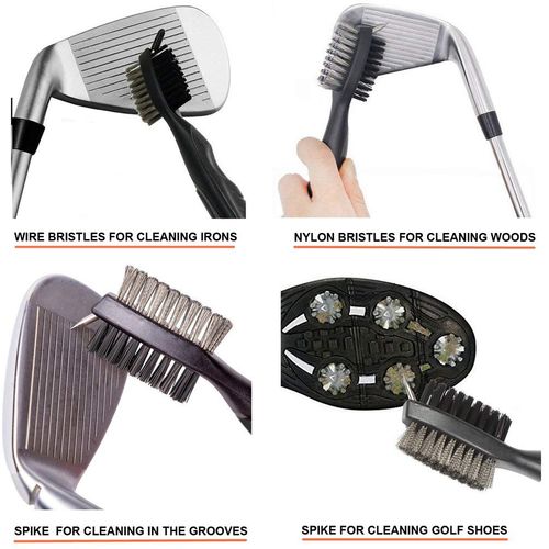 Gzingen Golf Tool Set, Golf Club Groove Sharpener and Retractable Golf Club Brush, Re-Grooving Tool and Cleaner for Wedges & Irons for Golfers, Practical Sharp and Clean Kits (Black Sharpener)