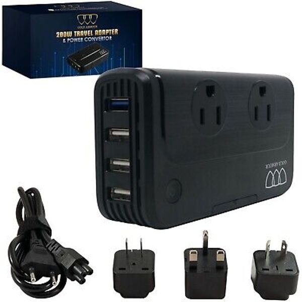 Universal Travel Adapter 220V to 110V Voltage Converter with 4-Port USB