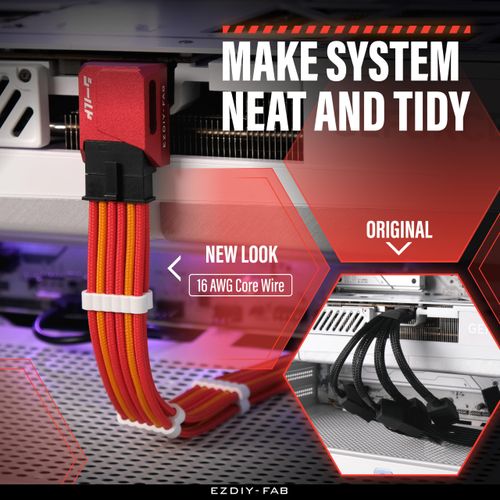 EZDIY-FAB GPU Power Sleeved Cable Extension, 16pin(12+4) PCIe 5.0 Connector Male to 3X PCIE 8 PIN for RTX4070Ti Super, 4080 Super, 4090, with Pre-Installed Cable Combs-16AWG/Red Yellow