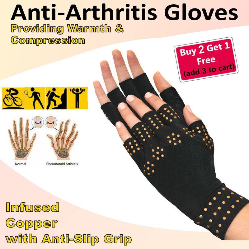 Copper Arthritis Compression Gloves Hand Support Joint Pain Relief for ...