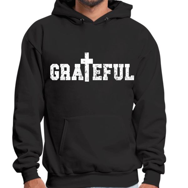 Mens Graphic Hoodie Grateful Print - Black / M