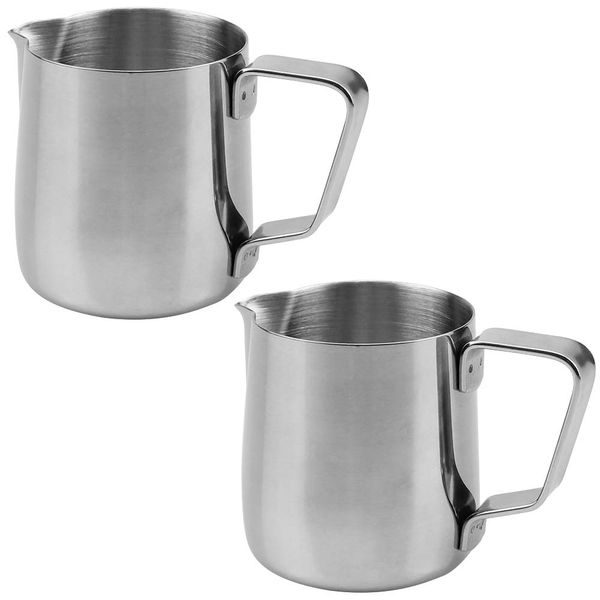 UBERMing 2 Pcs Milk Jug 150ml Stainless Steel Milk Frothing Jug Pitcher Cup Latte Decorating Art Pen Milk Frothing for Barista Making Coffee Cappuccino Espresso