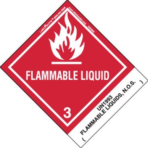 Labelmaster HSN8000 Flammable Liquid Label, UN1993 Flammable Liquid N.O.S, Paper, Hazmat, 4.75" x 4" (Pack of 500)