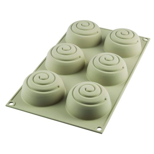 Silikomart Mini Girotondo (Round Dance) Silicone Mold, Flexible Tray with 3D Technology Creates 6 Small Cakes with Spiral Detailing, Oven, Microwave, Freezer and Dishwasher Safe, Made in Italy