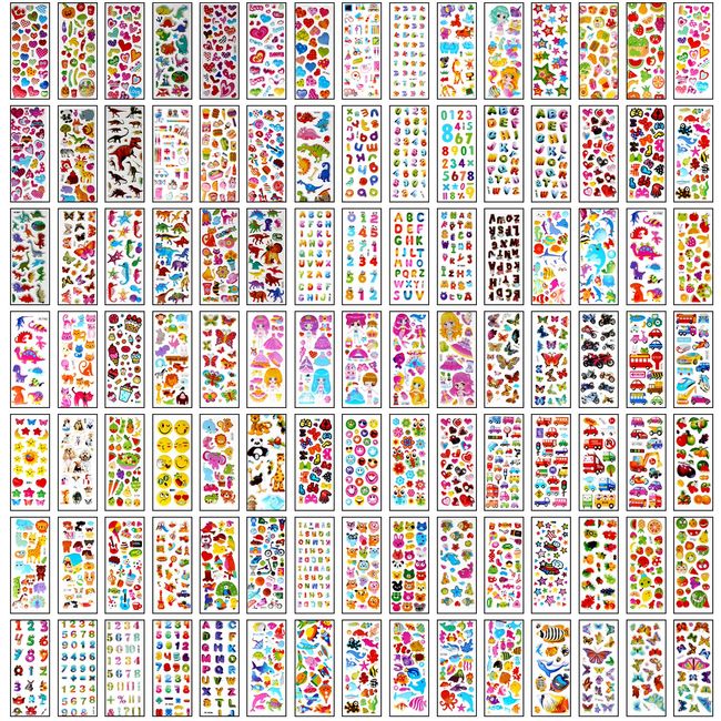 VEYLIN Stickers Reward Children, Reward, Various Types, Waterproof, 3D Kids, Cute, Set of 100