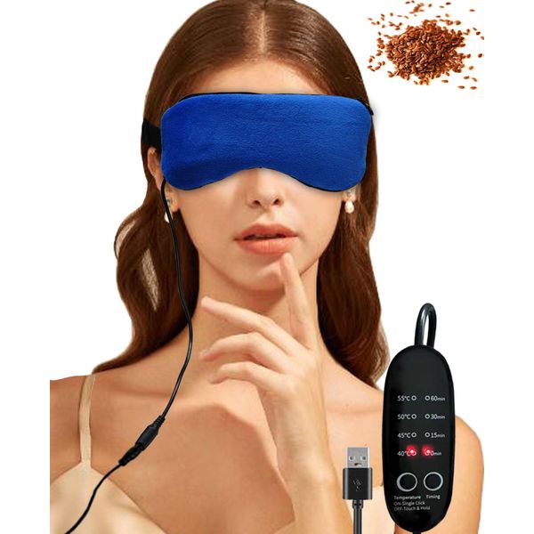 PJYU Heated Eye Mask, USB Warm Eye Compress with Flaxseed for Dry Eyes, Blepharitis Treatment, Fatigue Eyes, Washable