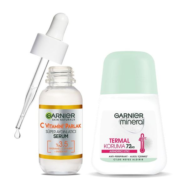 Garnier Mineral Termal Koruma Roll-On Deodorant & C Vitamini Parlak Süper Aydınlatıcı Serum 30 Ml Set