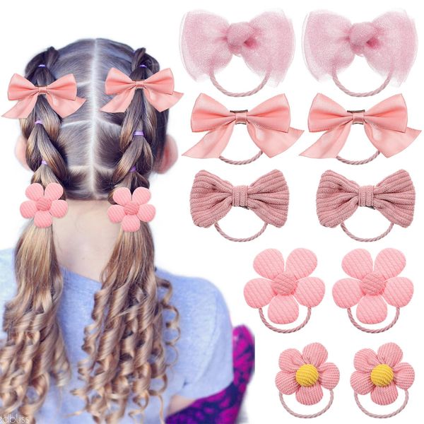 AOZUO 10PCS Pink Bow Hair Ties, Cute Elastic Bowknot Hairband Flower Hair Tie Ponytail Holders Ribbon Butterfly Bow Accessories for Women Girls Toddlers Infants