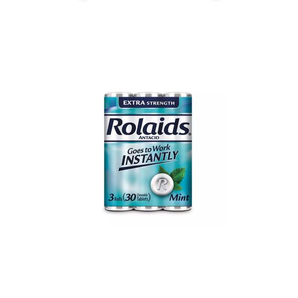 Rolaids Extra Strength Antacid Chewable Tablets, Mint, 3 Rolls, 30 Count Ex:2/27