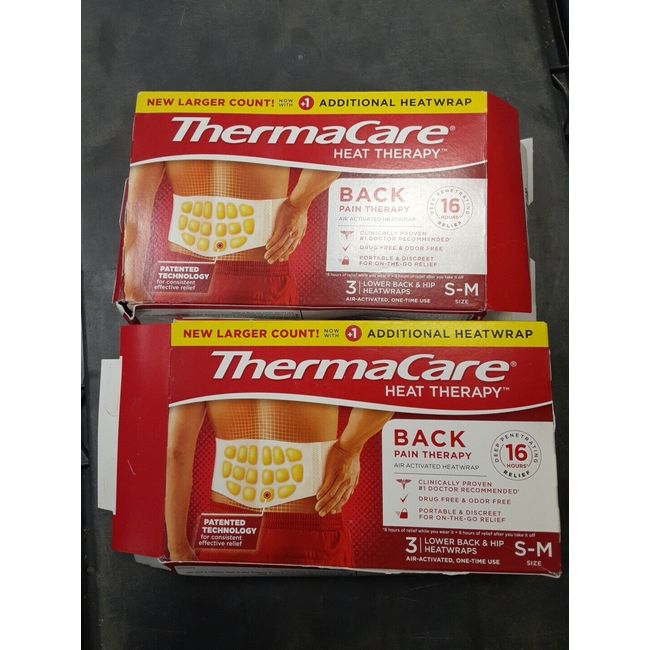 2 Pack- ThermaCare Back Pain Therapy HeatWrap, Size S-M, 3ea/box EXP. 12/25 E5A