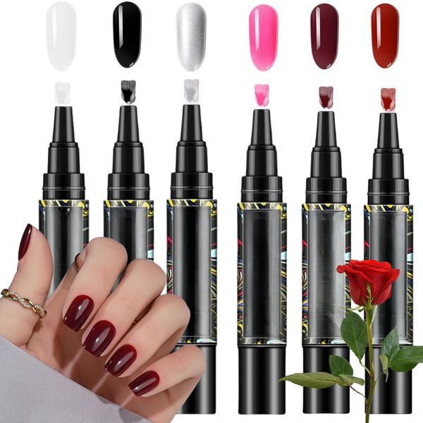 3 In 1 Nail Polish Pen,6pcs Nail Polish Pen,Polishey Nail Pen Set,One Step Nail Gel Pen Soak Off,Led Gel Nail Polish Pen,Nail Varnish Nail Tools for Women,Nailrevive Pen,Nail Varnish Pens Gel Polish