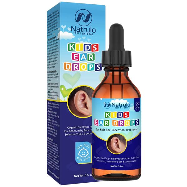 Natrulo Natural Ear Drops for Kids Ear Infection Treatment – Organic Children Ear Oil Drops Relieves Ear Aches, Itchy Ears, Infections, Swimmer's Ear, & Loosens Wax – Kids Safe, Made in USA