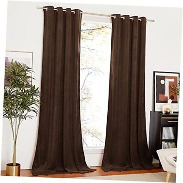 Velvet Textured Curtain Panels, Media Movie 52"W x 84"L (Pack of 2) Brown