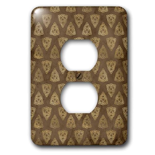 3dRose Anne Marie Baugh - Patterns - Brown and Image of Gold Celtic Knot Triangle Pattern - 2 plug outlet cover (lsp_323125_6)
