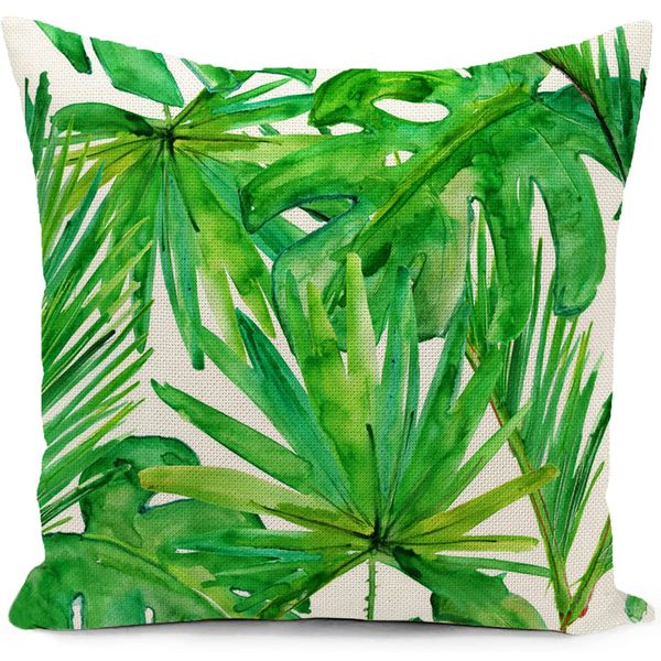 Green Outdoor Cushion Cover Waterproof Tropical Palm Leaves Plant Double Sided Printing Throw Pillow Cover Garden Decor Home Decorate for Livingroom Couch Patio Furniture Sofa 18"x18"(45x45cm)