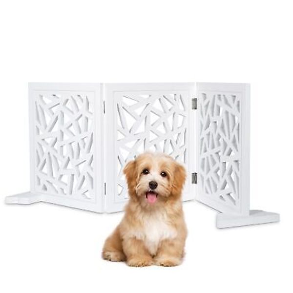 Freestanding Pet Gate Dog Gate, 3-Panel Folding Puppy Gate Wooden Fence Barri...