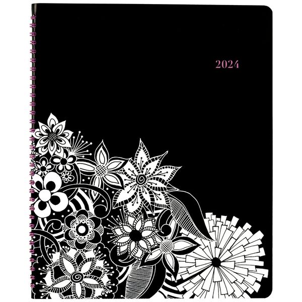 Cambridge 2024 Weekly & Monthly Appointment Book, 8-1/2" x 11", Large, Premium, FloraDoodle, White, Black (589-905-24)