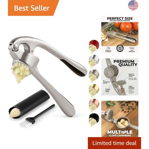 High-End Premium Enhanced Quality Garlic Press - Extracts More Garlic Paste