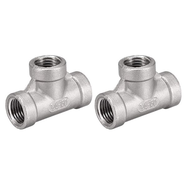 uxcell Stainless Steel 304 Cast Pipe Fitting Female Thread Class 150 T Connector Coupler 2pcs 1/4 BSPT