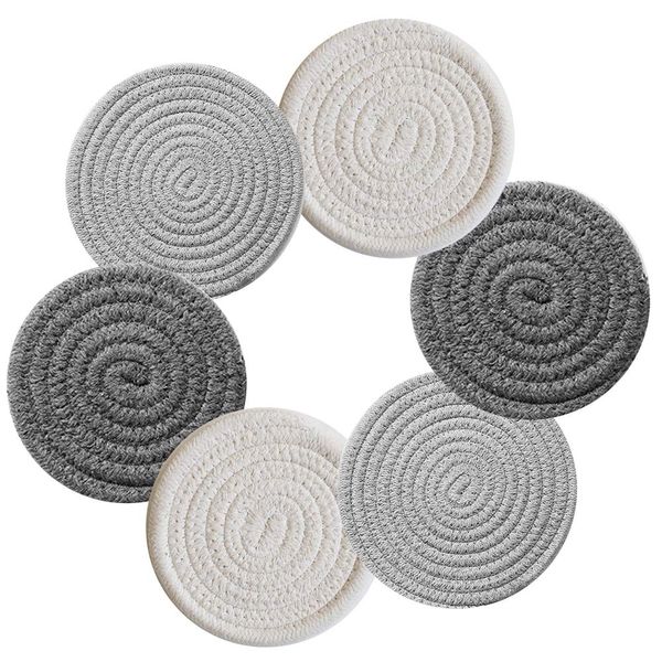 Set di 6 Sottobicchieri, Cup Coasters for Birra Drinks Beer Tea Mug, Sottobicchiere Vintage Rotondi Piccolo Antiscivoloper Bevande Tazza Bar, 11cm (2 * Bianco + 2 * Grigio Scuro + 2 * Grigio Chiaro)