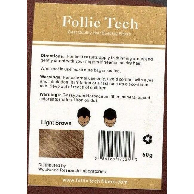 Vegan Follic Tech Hair Building Fibers Refill Light Brown 58g HIGHEST GRADE