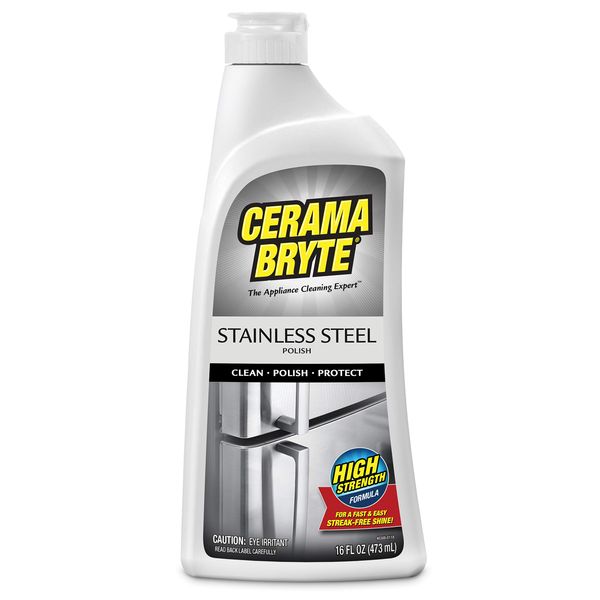 Cerama Bryte Stainless Steel Cleaner for Appliances, Streak-Free Shine and Protection for Refrigerators, Dishwashers, Ovens, and Grills, 16 Fluid Ounce 1 Pack, No Spray Pump