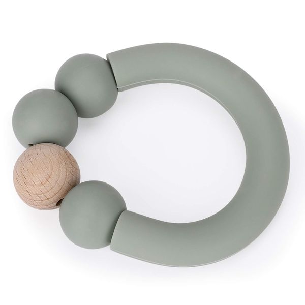 Socub Baby Teething Toy, Organic Baby Teething Ring, Socub Silicone and Wooden Baby Teether for Mouth Explore, BPA Free, 3+ Months(Sage)