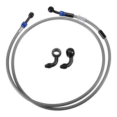 X AUTOHAUX Brake Hose AN3 28 90 Degree M10x1.0 Motorcycle Hydraulic Brake Line Oil Hose Pipe Fitting for ATV Motorcycle Motocross 150cm Silver Tone Blue 1 Set