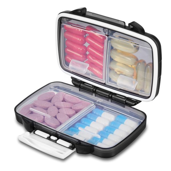 Fullicon "Hopobo Mini" Pill Case, Moisture-Proof, Small, Medicine Case, Supplement Case, Medicine Container, Pill Case, Airtight, Compact, Portable, Portable, Travel, Travel (Black)