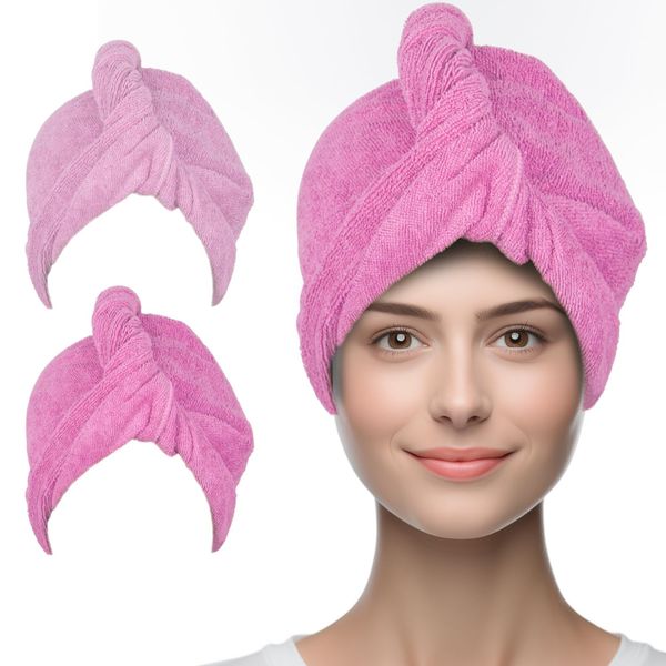 FULL BE DARE Microfiber Hair Towel, Ultra-Absorbent Microfiber Hair Towels, Head Wraps for Women & Men, Hair Turban Towel, Perfect for Long & Thick Hairstyles, 2-Pack (Dark Pink, Light Pink)