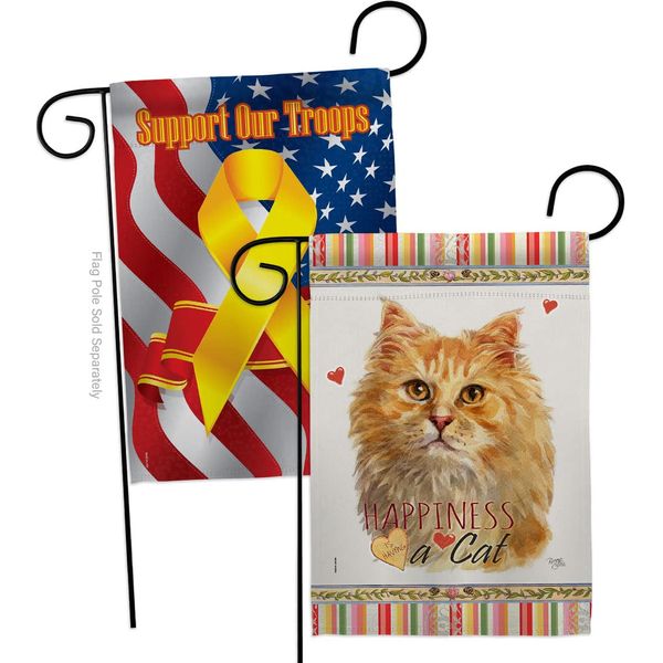 Breeze Decor Ginger Long Hair Happiness Garden Flag Pack Cat Kitten Meow Spoiled Paw Fur Pet Nature Farm Animal Creature Support Our Troops House Banner Small Yard Gift Double-Sided, Made in USA