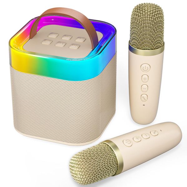 Kingci Mini Kids Karaoke Machine, Gifts for Girls Boys Portable Bluetooth Speaker with Two Karaoke Microphones Wireless, Kids Karaoke Toys 4 5 6 7 8 9 10 12+ Year Old Birthday Party Gift