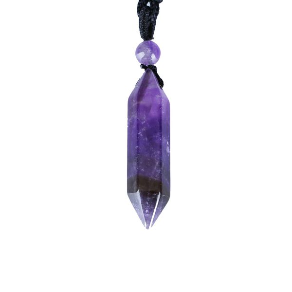 Gomggsale Healing Crystal Necklace for Women Men Adjustable Rope Women's Pendant Necklaces Natural Quartz Gemstone Jewelry Spiritual Energy(Purple)