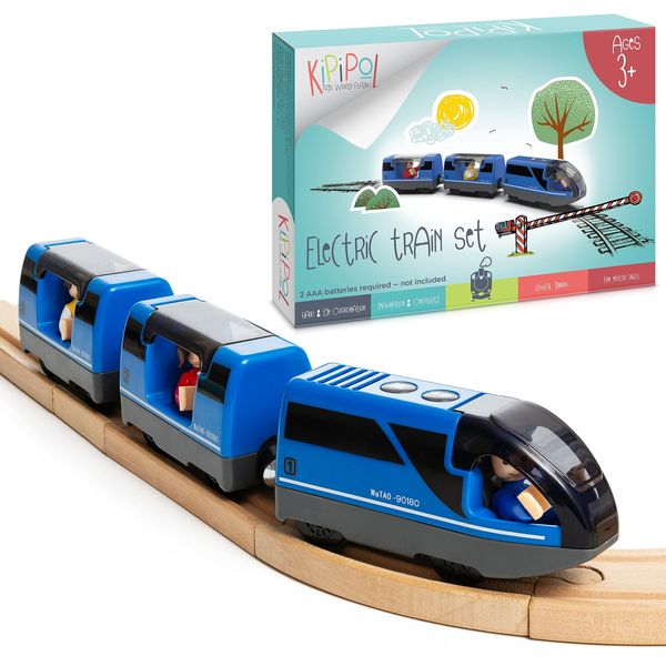 KipiPol Battery Operated Action Locomotive Toy Train Set for Wooden Train Tracks, (Magnetic)-Compatible with Thomas The Train Toys, Brio Train Set for Toddlers 3-5 and up, Stocking Stuffers for Kids