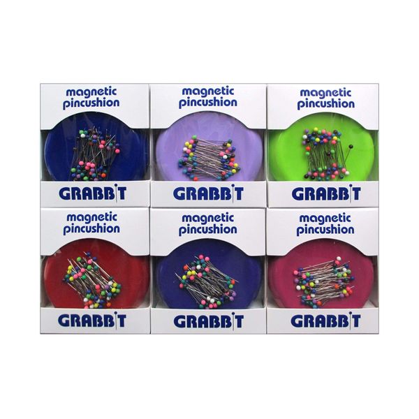 Grabbit Magnetic Sewing Pincushion with 50 Plastic Head Pins - Assorted Colors